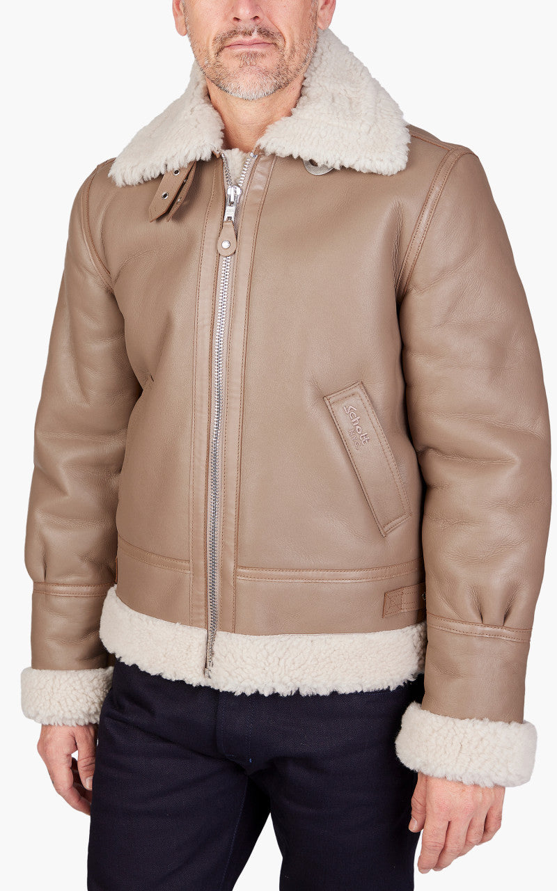 Schott NYC B-3 Bomber Jacket Sheepskin Leather Beige