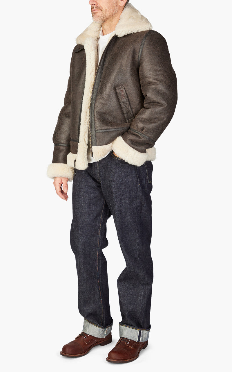 Schott NYC B-3 Bomber Jacket Sheepskin Leather Marron