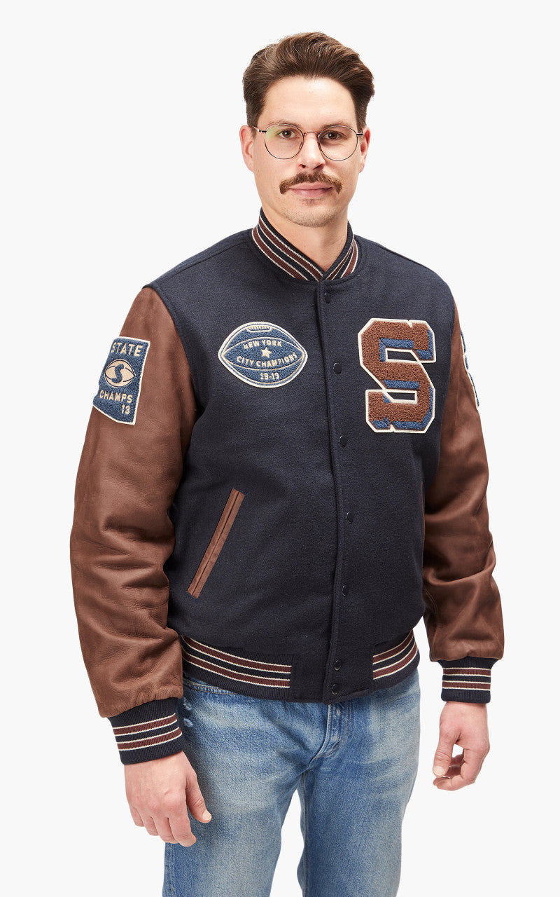 Schott NYC Varsity Jacket LCTEDDYBD2 Navy/Cordovan