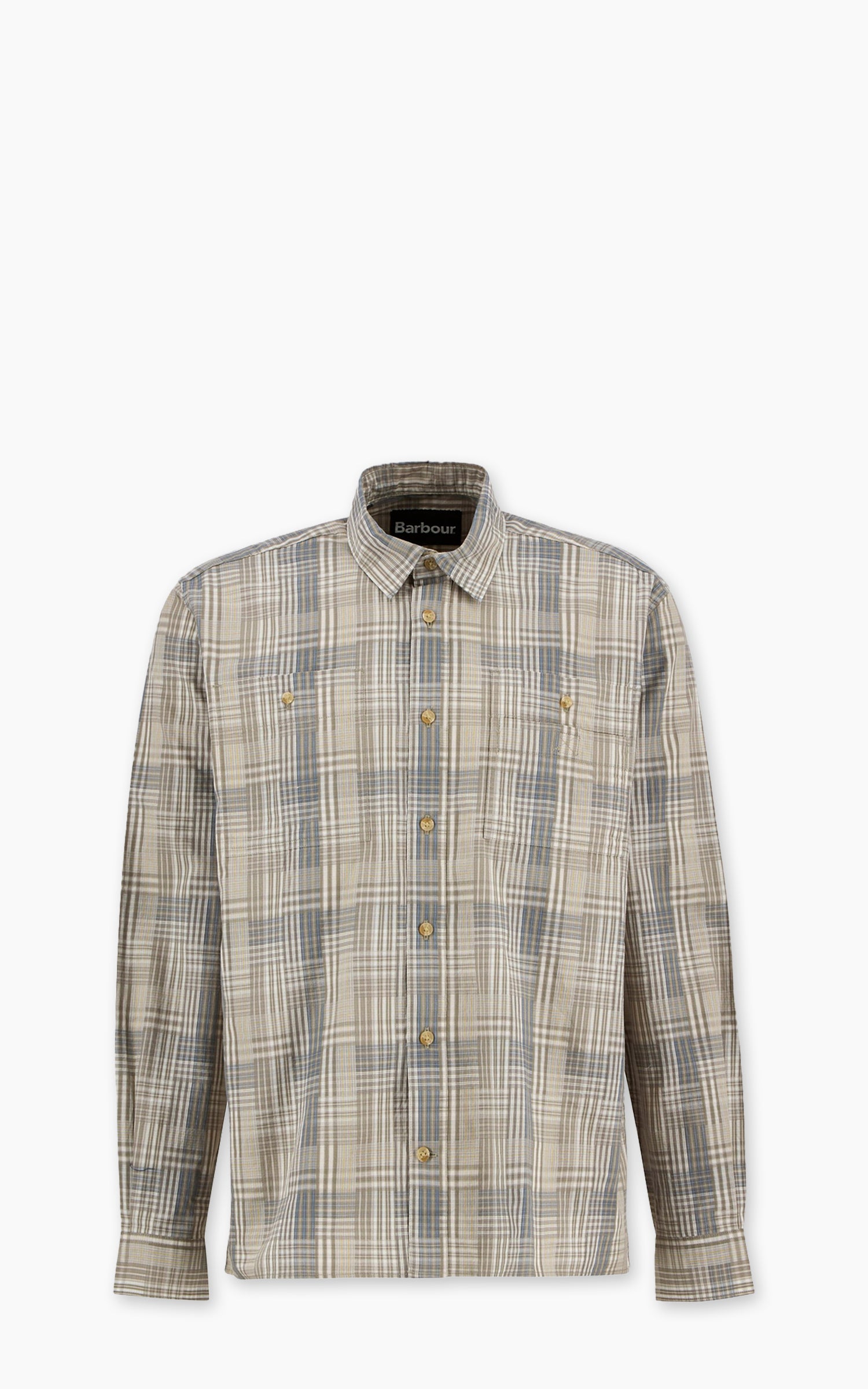 Barbour Maxwell Checked Patch Relaxed Shirt Grey Olive