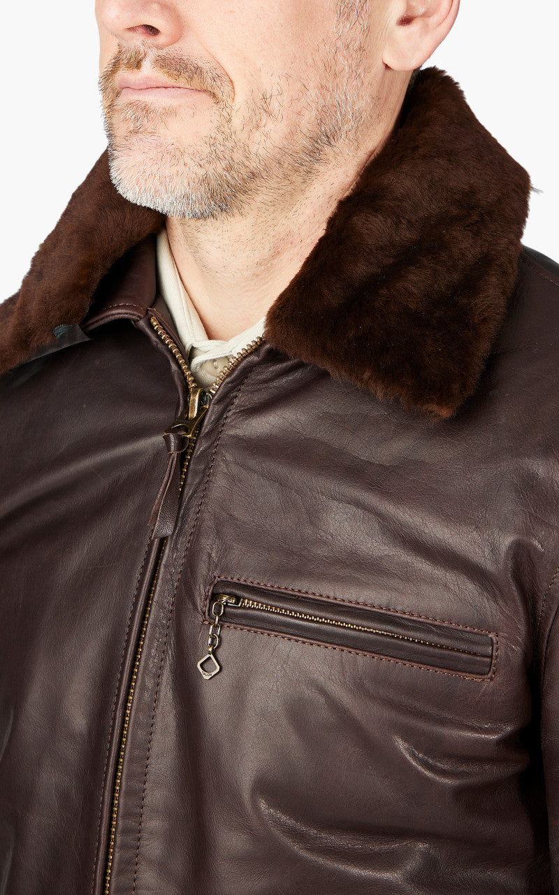 Shangri-La Heritage Varenne Fur Collar Leather Jacket Brown
