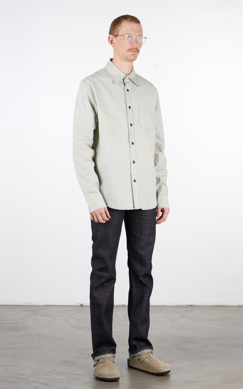 Tellason Single Pocket Shirt White Navy Stripe