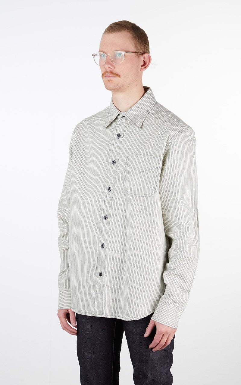 Tellason Single Pocket Shirt White Navy Stripe