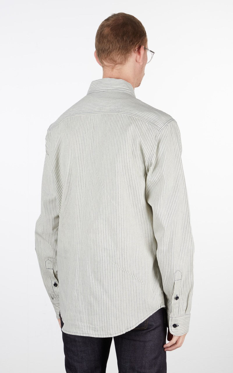 Tellason Single Pocket Shirt White Navy Stripe