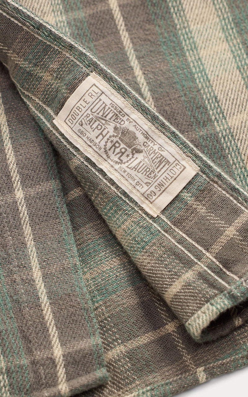 RRL Slim Fit Plaid Twill Western Shirt Green/Grey
