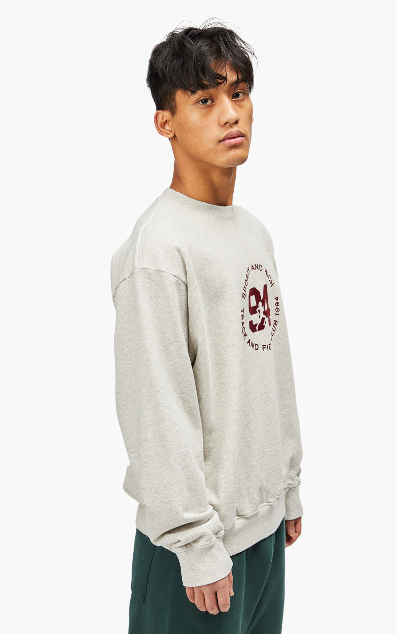 Sporty & Rich 94 Track & Field Flocked Crewneck Heather Oatmeal