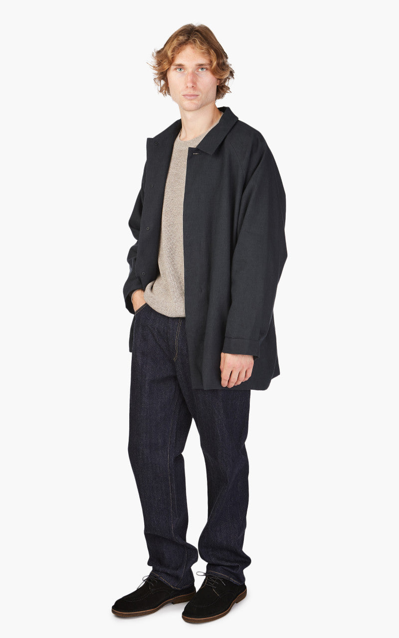 Still By Hand Linen/Wool Half Coat Blue Charcoal