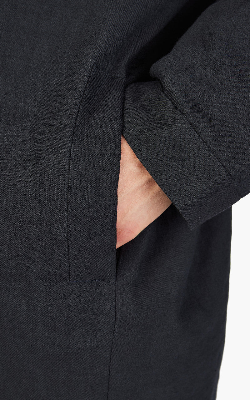 Still By Hand Linen/Wool Half Coat Blue Charcoal