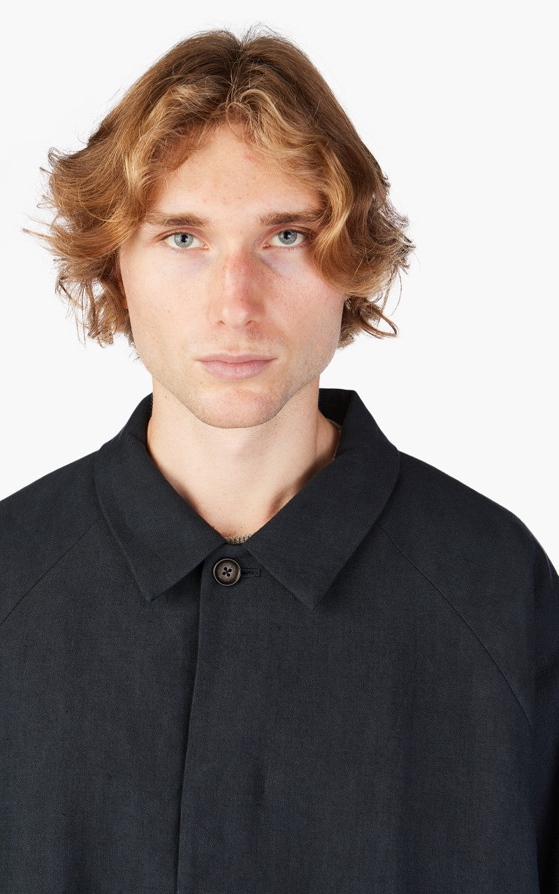 Still By Hand Linen/Wool Half Coat Blue Charcoal