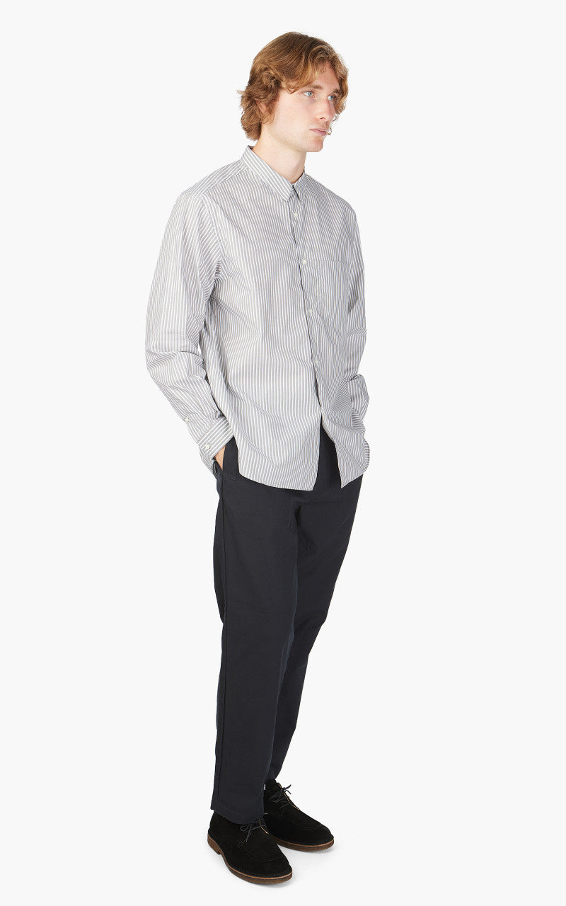 Still By Hand Regular Collar Shirt Grey Stripe
