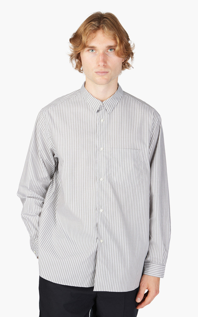 Still By Hand Regular Collar Shirt Grey Stripe