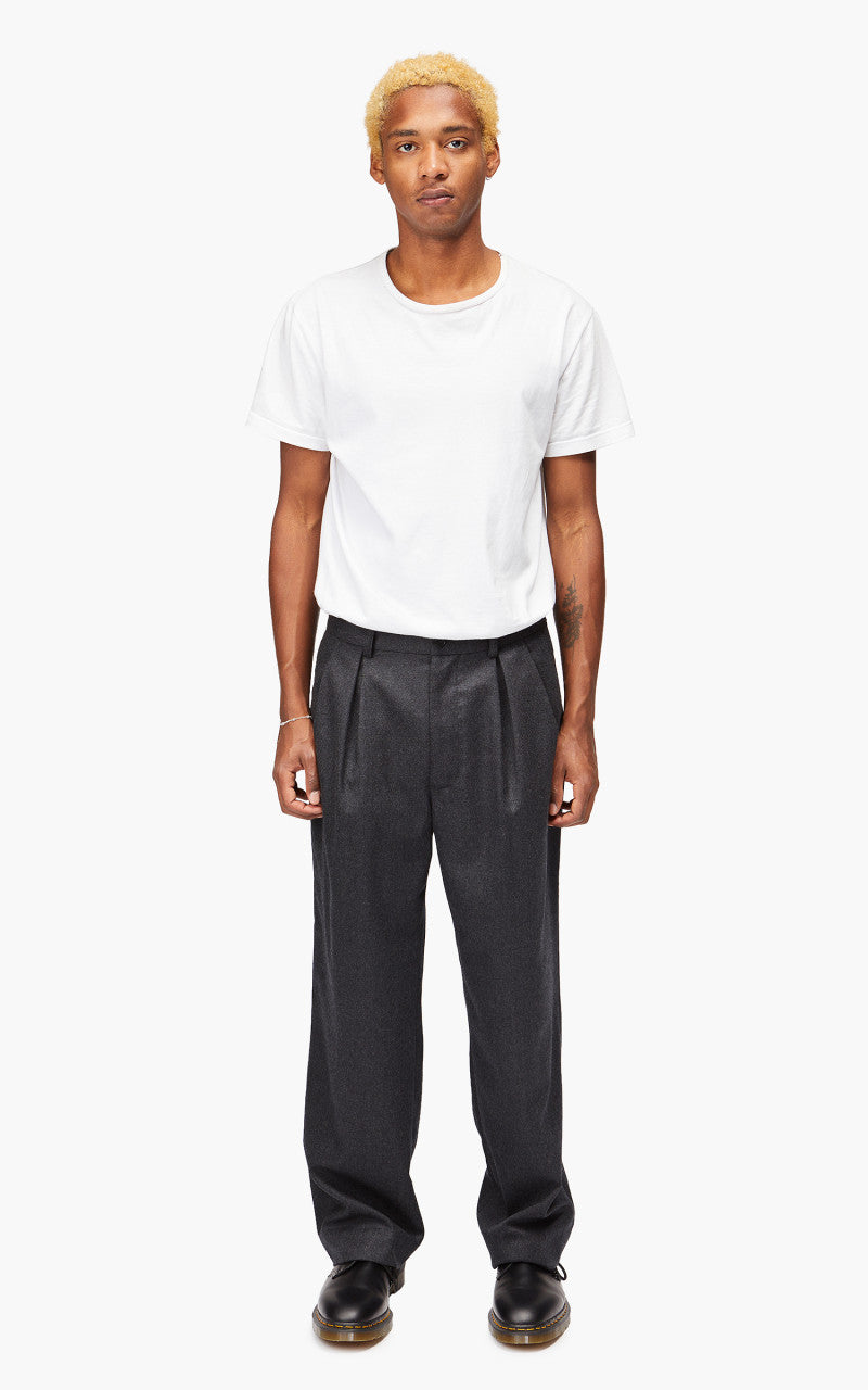 Still By Hand Wide Wool Pants Charcoal