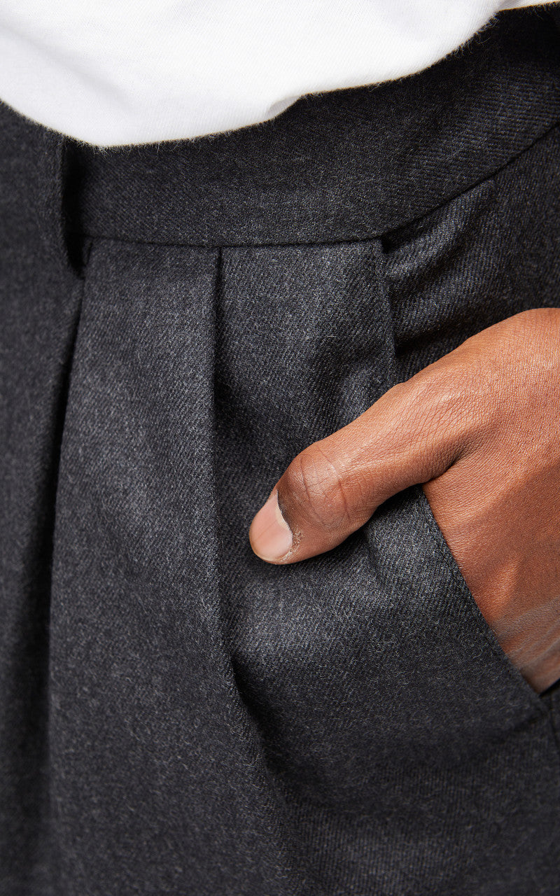 Still By Hand Wide Wool Pants Charcoal