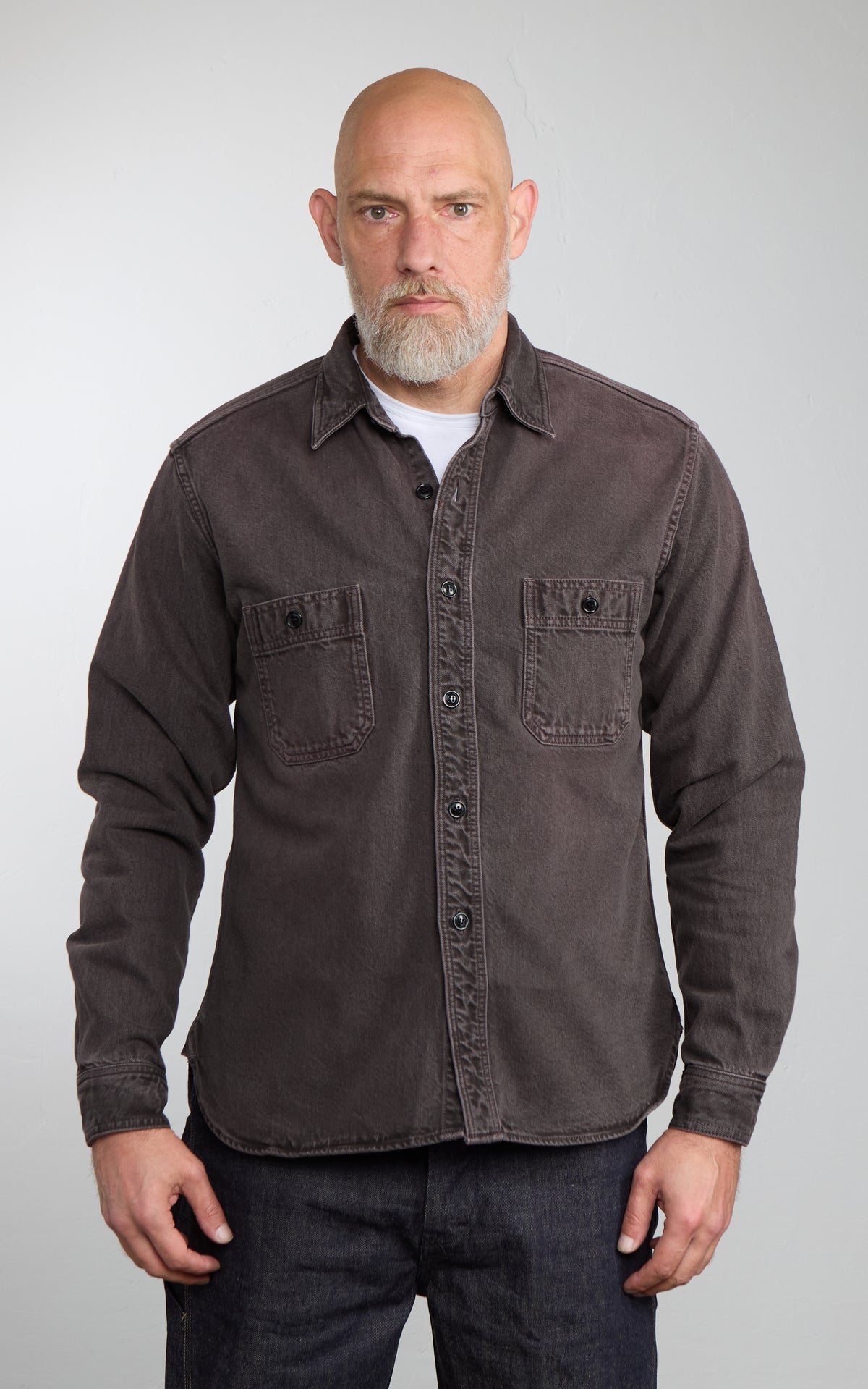 Studio D'Artisan D5745 Layered Color Denim Shirt Kuro-Beni