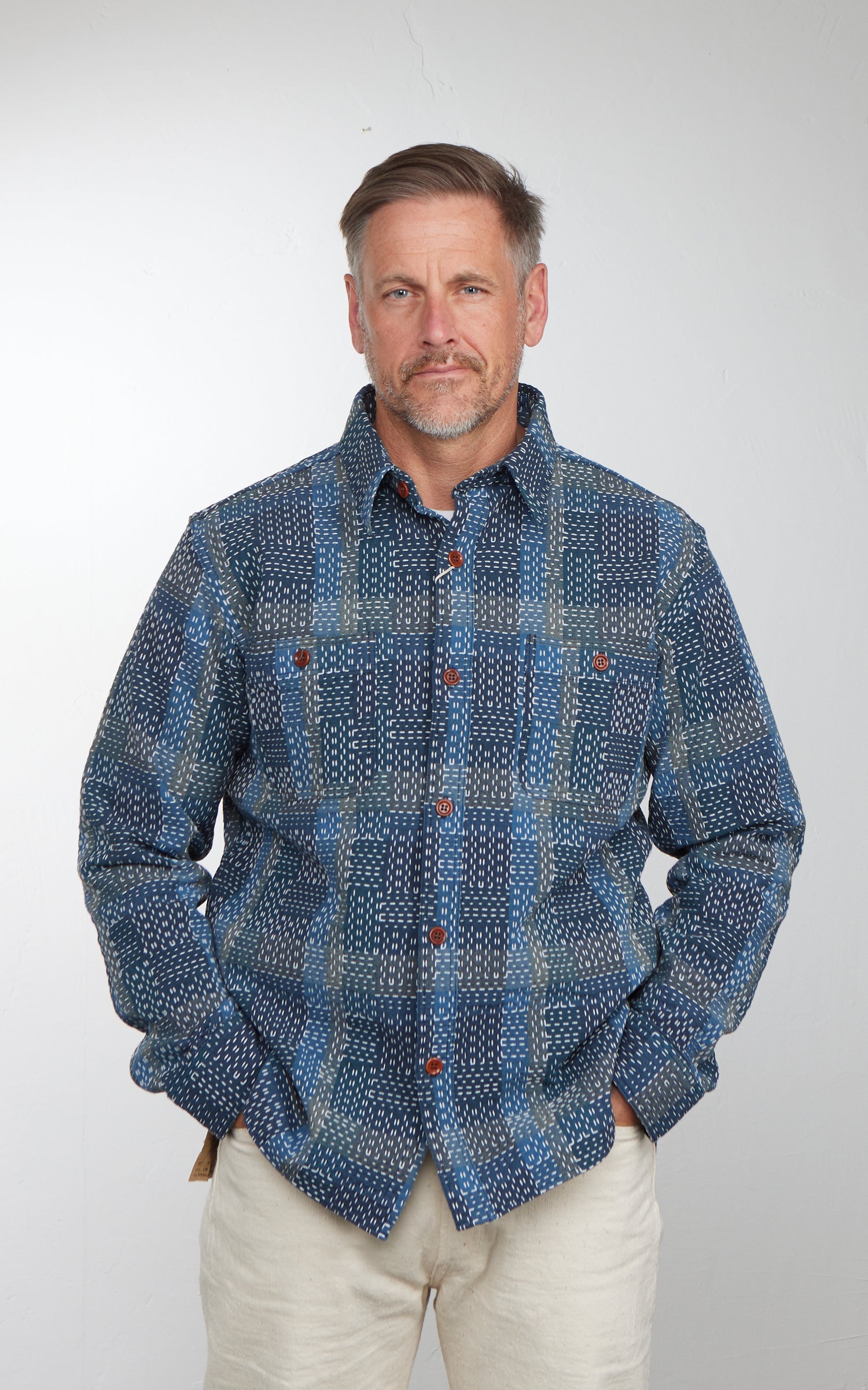 Studio D'Artisan 5651 Noragi Sashiko Shirt Blue
