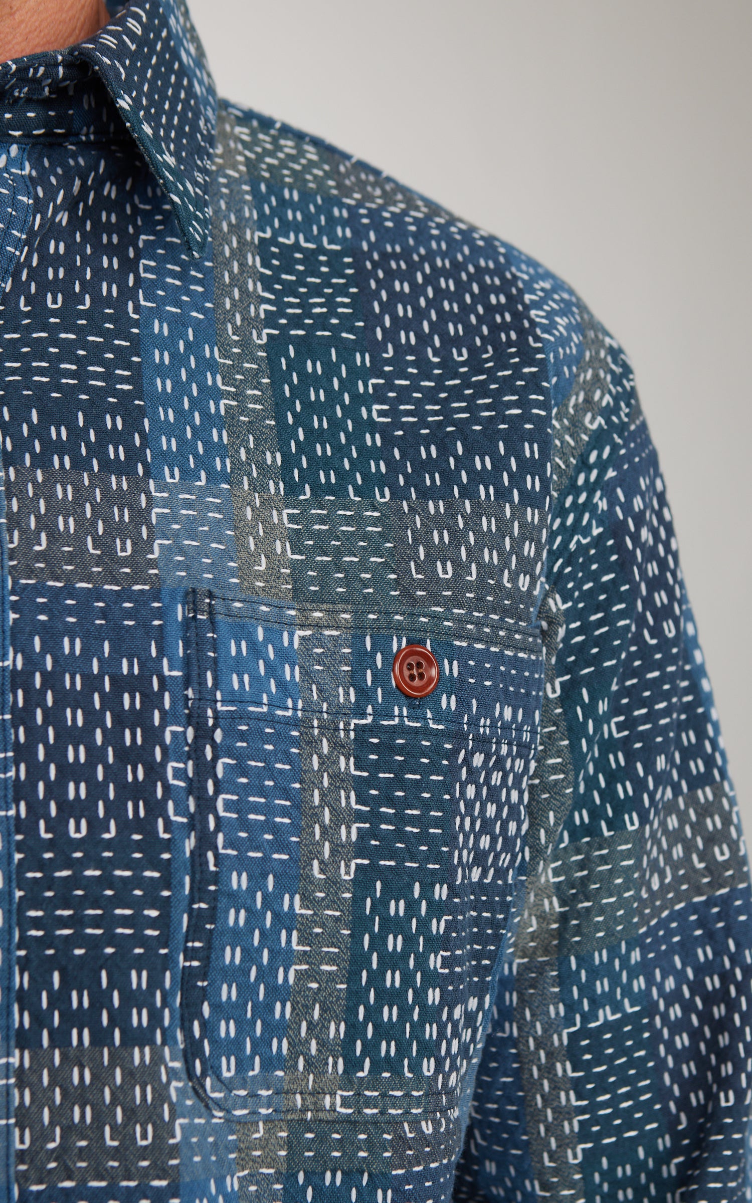 Studio D'Artisan 5651 Noragi Sashiko Shirt Blue