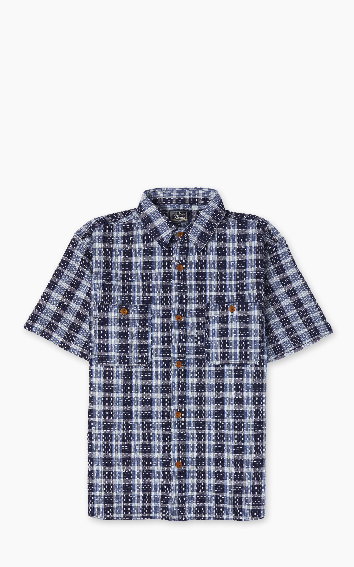 Studio D'Artisan 5738 Noragi Sashiko Short Sleeve Shirt Blue Indigo