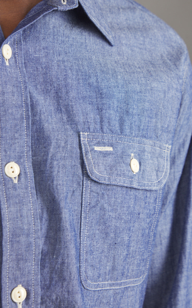 Sugar Cane SC27850 Blue Chambray Work Shirt One Wash Blue