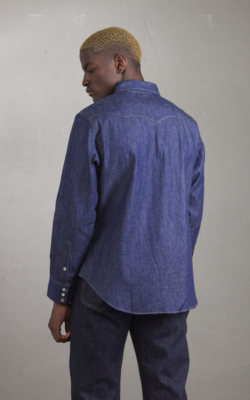 Sugar Cane SC28190 Blue Denim Western Shirt One Wash Indigo