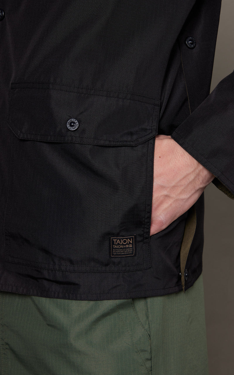 Taion Military Reversible Crew Neck Cardigan Black