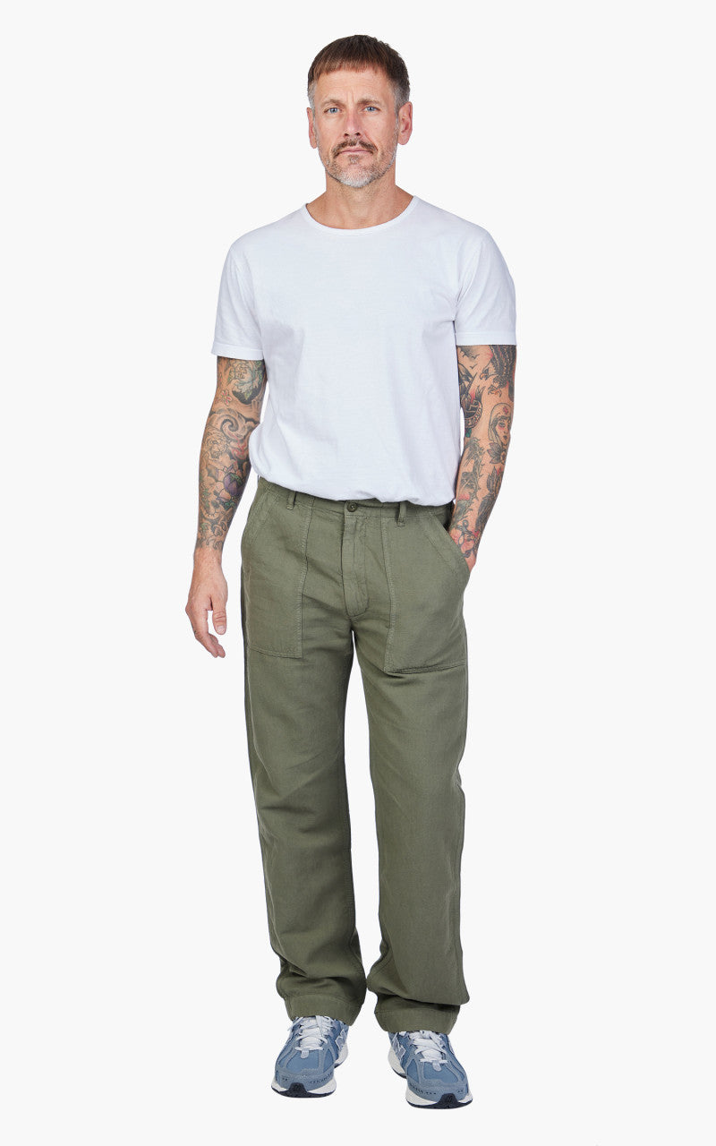 Tellason Fatigue Pant Straight Cotton Linen Slub Moss
