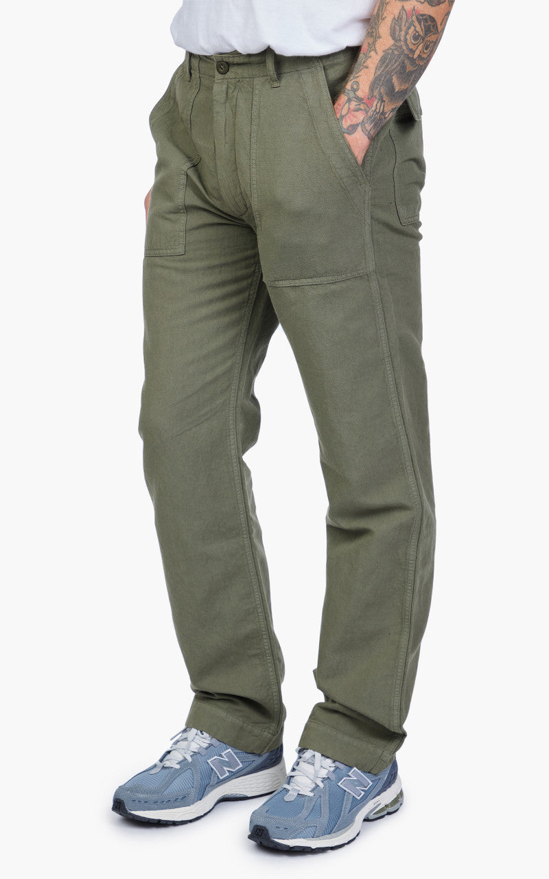 Tellason Fatigue Pant Straight Cotton Linen Slub Moss