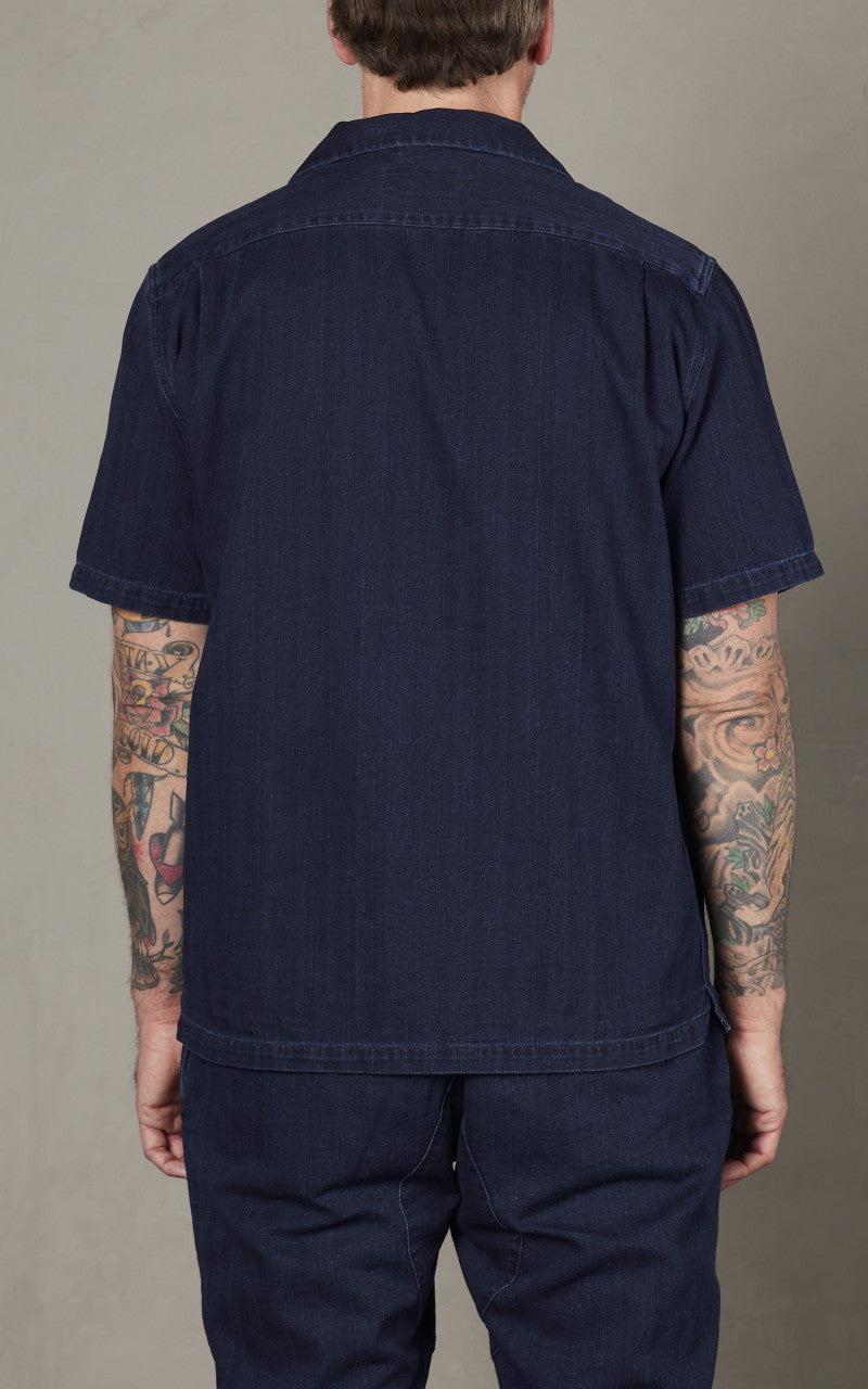 Tellason Bowling Shirt Herringbone Dyed Indigo