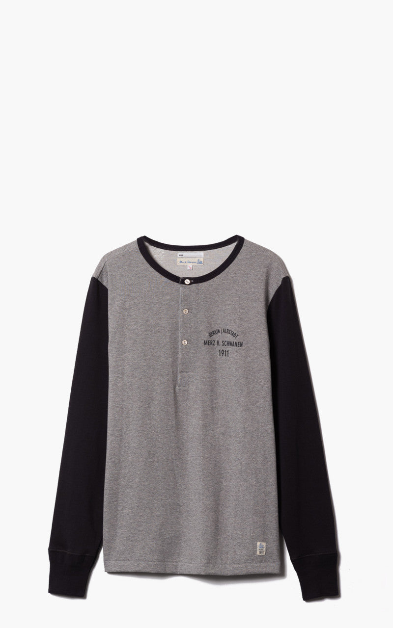Merz b. Schwanen TR206BA Button Facing 1/1 Henley with Chest Print Grey Melange / Charcoal