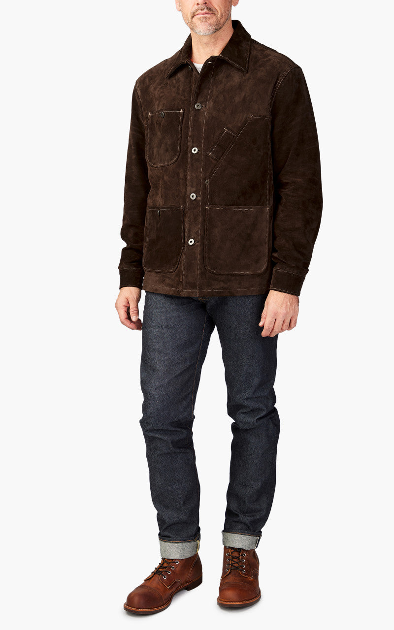 Tellason Coverall Suede Jacket Calf Split Silky Dark Brown