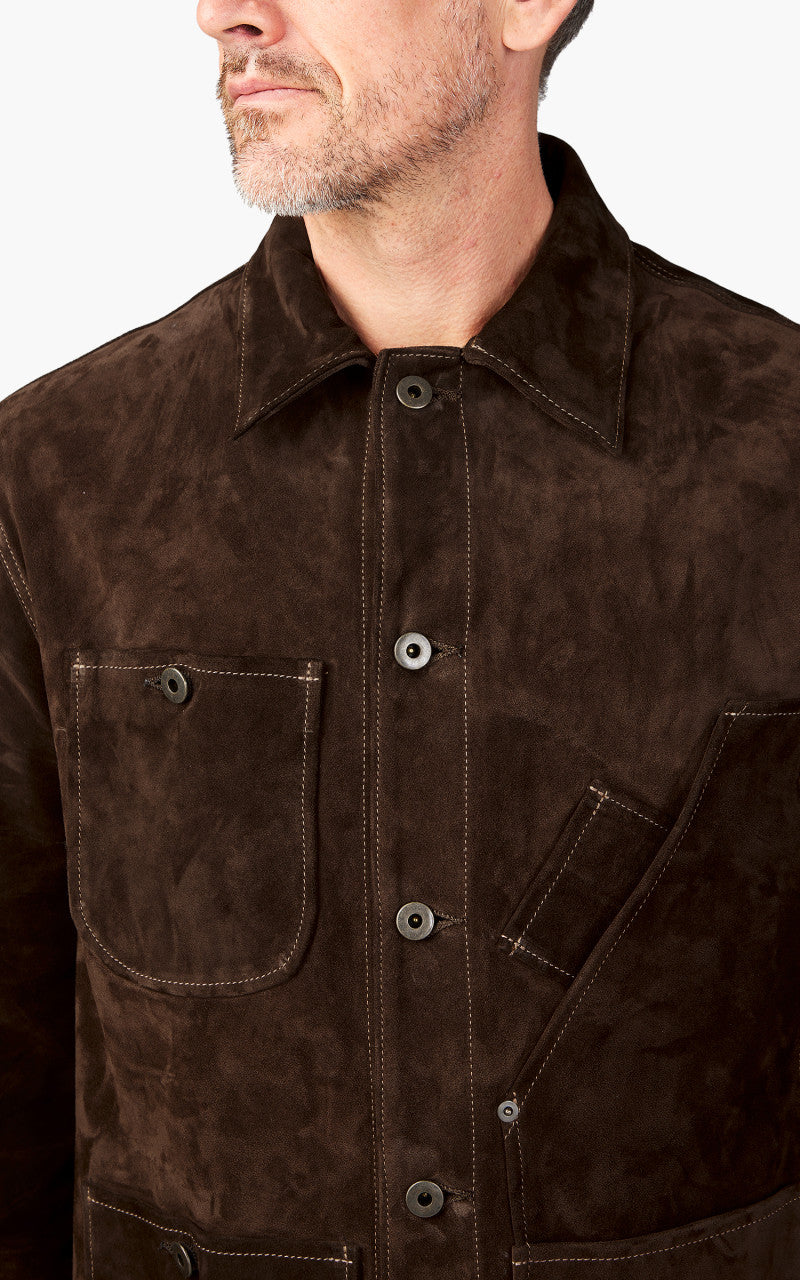 Tellason Coverall Suede Jacket Calf Split Silky Dark Brown