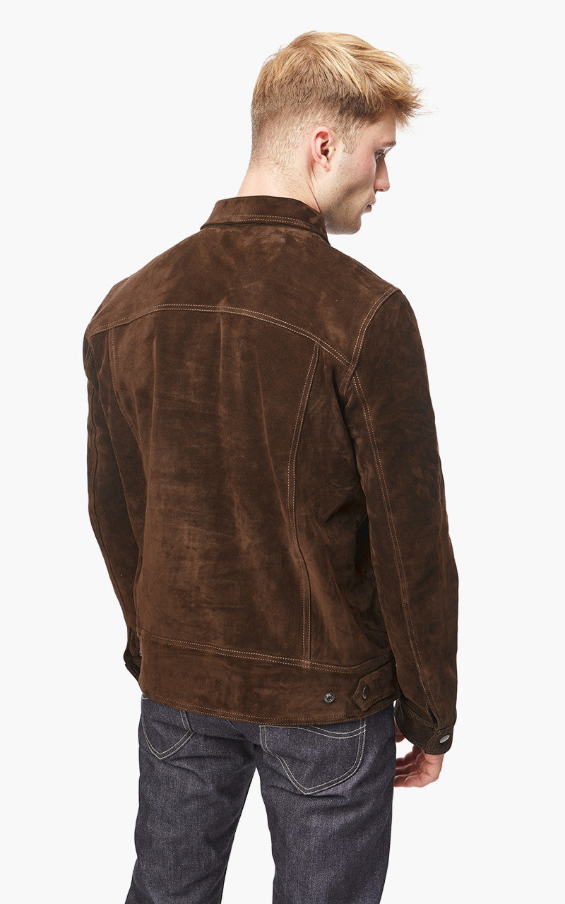 Tellason Suede Trucker Jacket Calf Split Silky Dark Brown