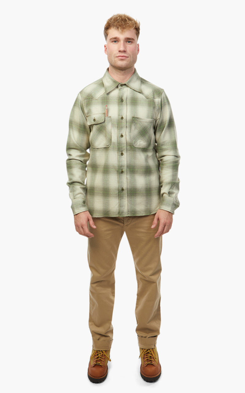 Tellason Topper Plaid Flannel Shirt Olive/Beige