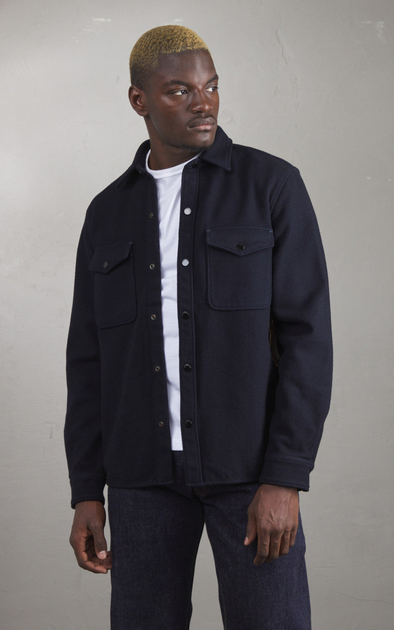 Tellason Wool Shirt Panno Over Navy