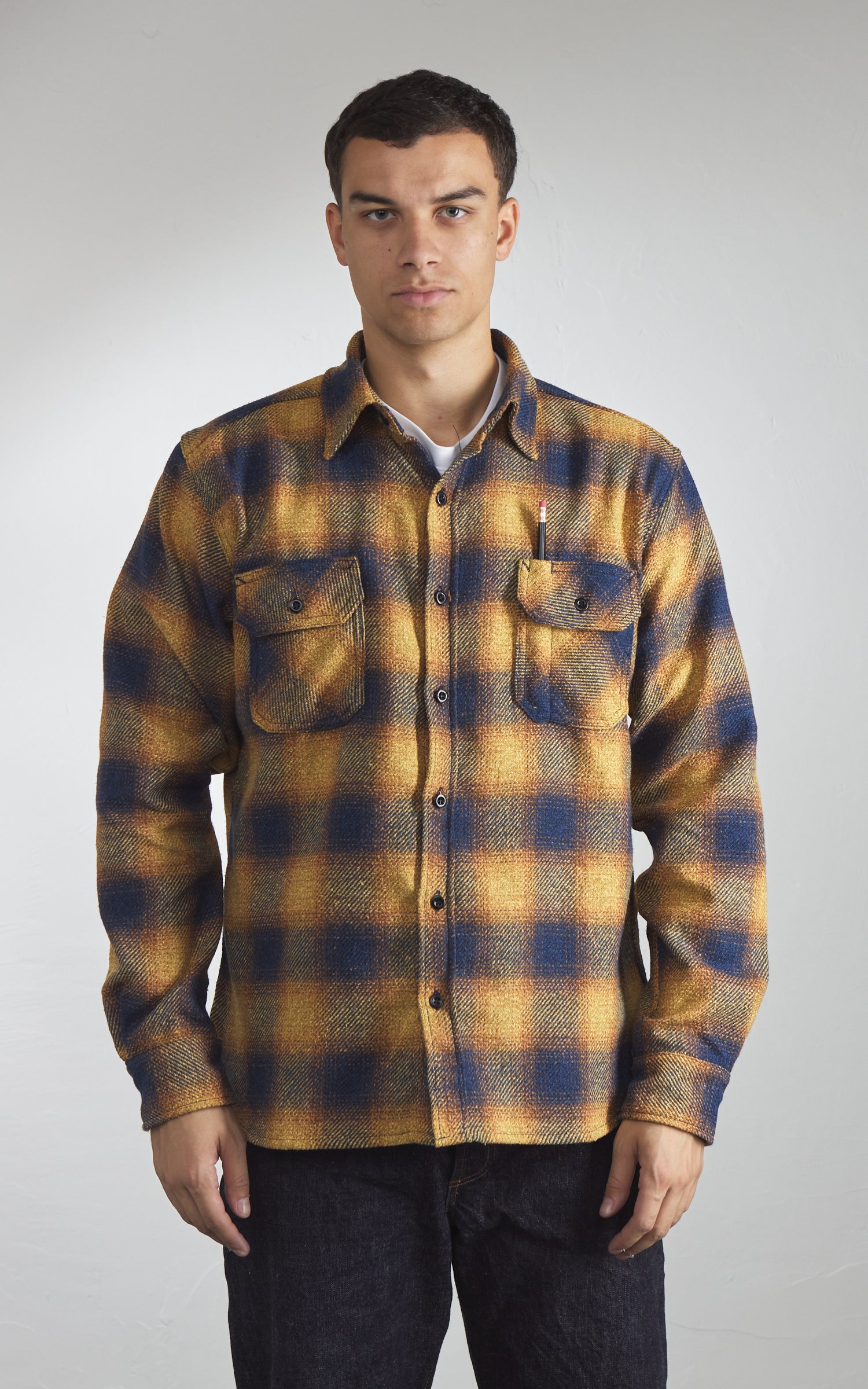Tellason Clampdown Shirt Heavy Plaid Flannel Gold/Blue