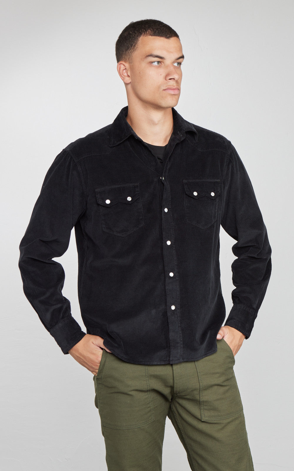 Tellason Cowboy Shirt Vell Millerighe Corduroy Black