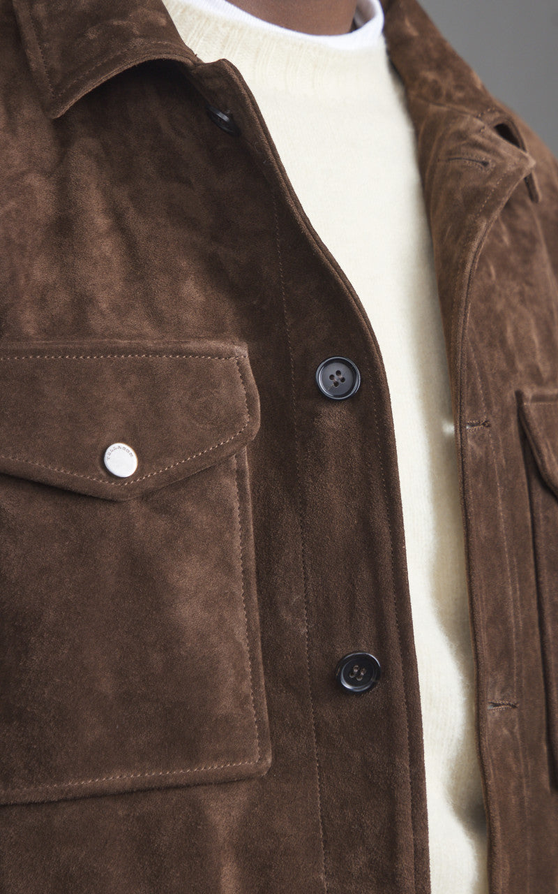 Tellason x Shangri La Heritage New Hunting Jacket Suede Calf Split Silky Dark Brown