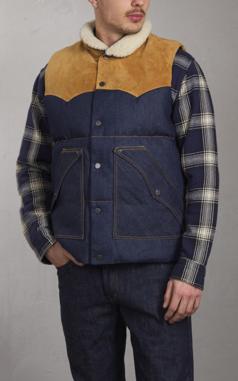 Tellason x Shangri-La Heritage Bivacco Down & Denim Vest Indigo/Gold