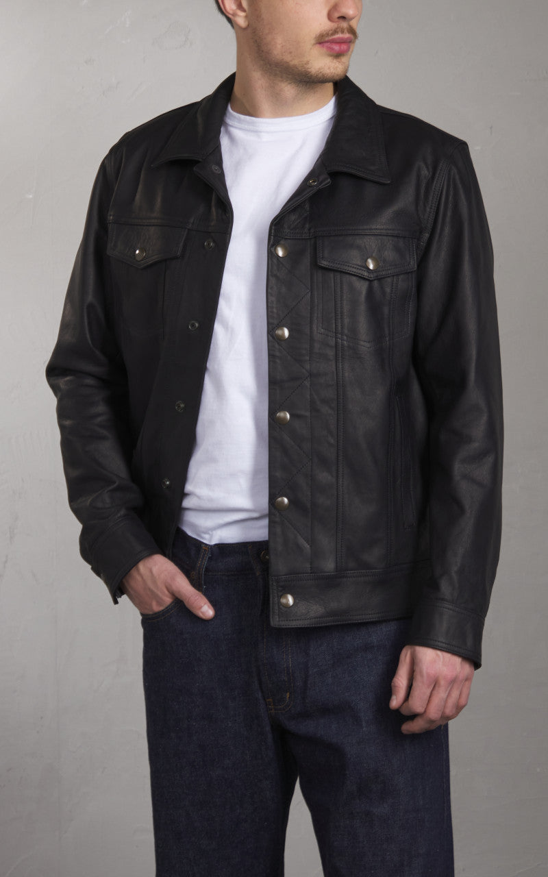 Tellason x Shangri-La Heritage Trucker Jacket Cowhide Leather Black
