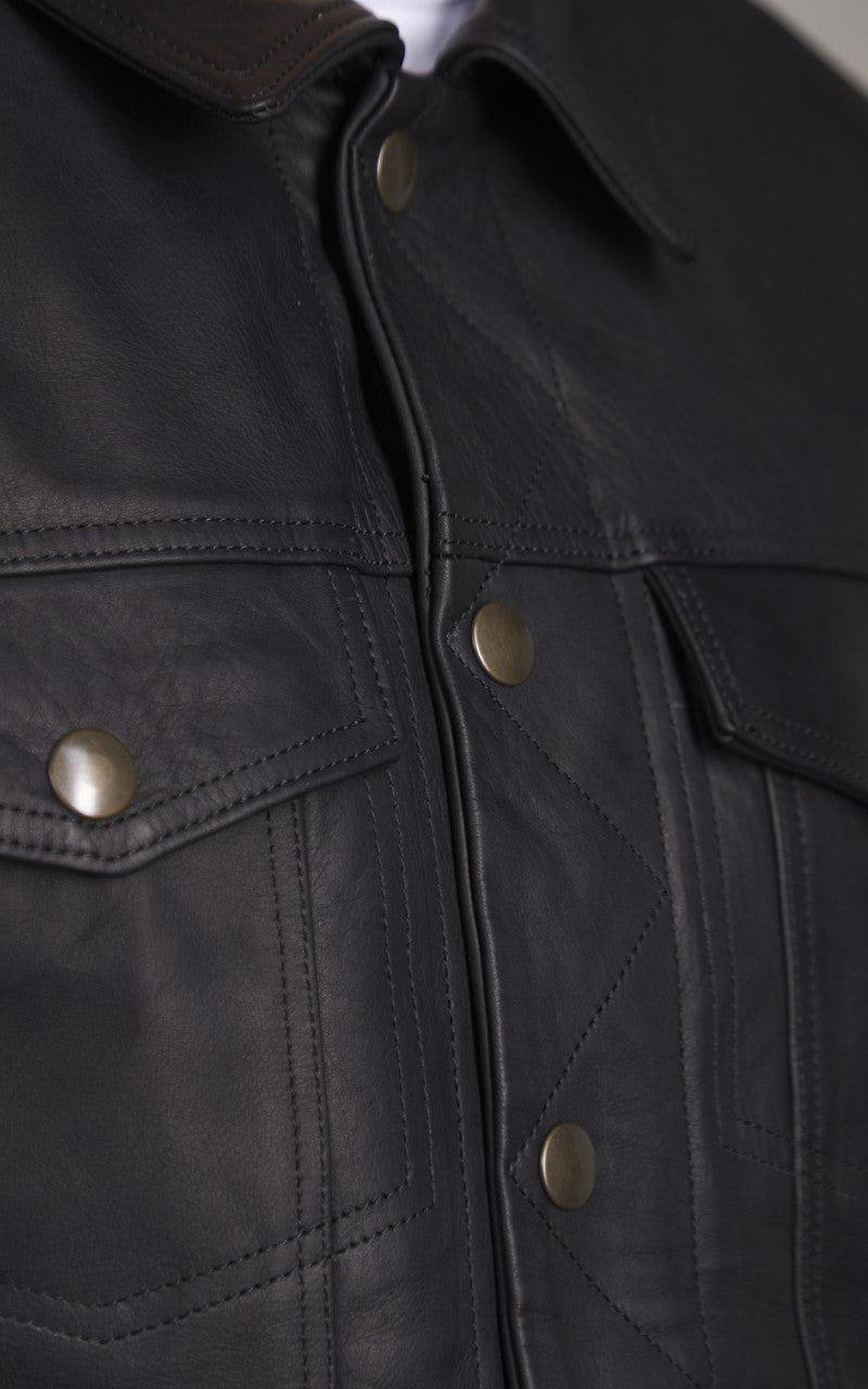 Tellason x Shangri-La Heritage Trucker Jacket Cowhide Leather Black
