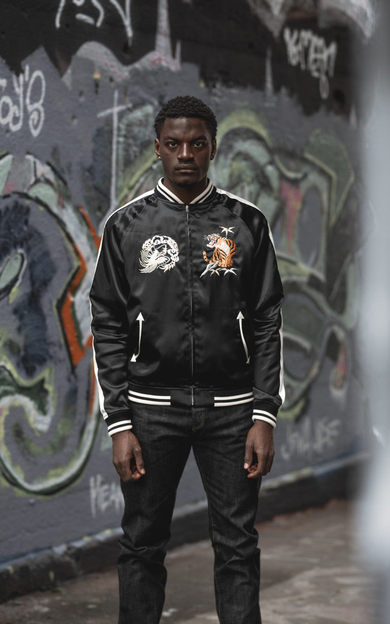 The Flat Head FN-OJ-SV004 Souvenir Jacket Tiger & Japan Map Reversible Black/Purple