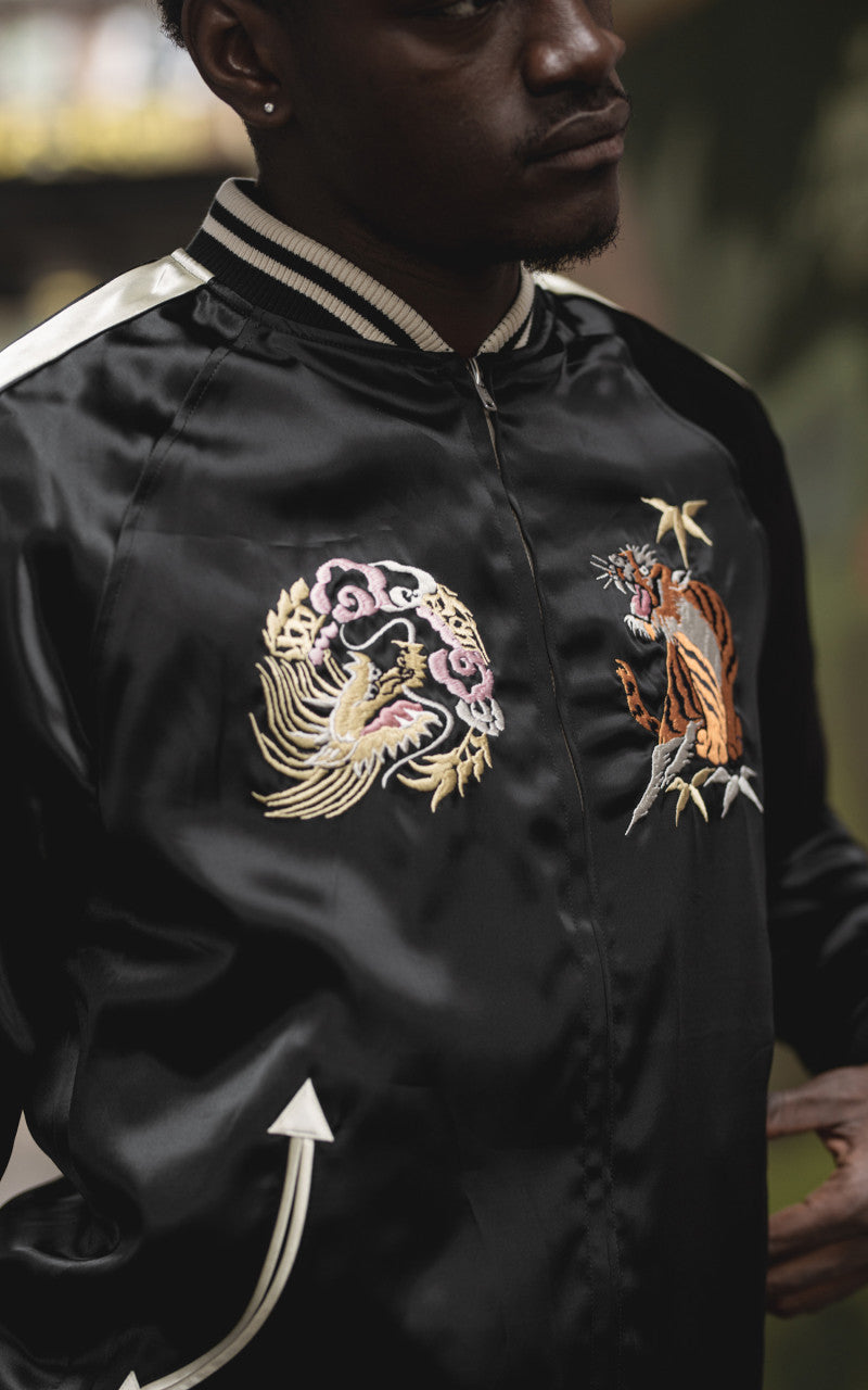 The Flat Head FN-OJ-SV004 Souvenir Jacket Tiger & Japan Map Reversible Black/Purple