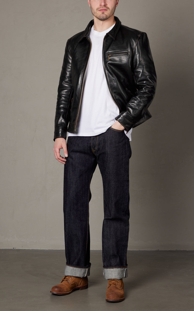 The Flat Head FN-LJ-HS001 Horsehide Single Rider Jacket Black