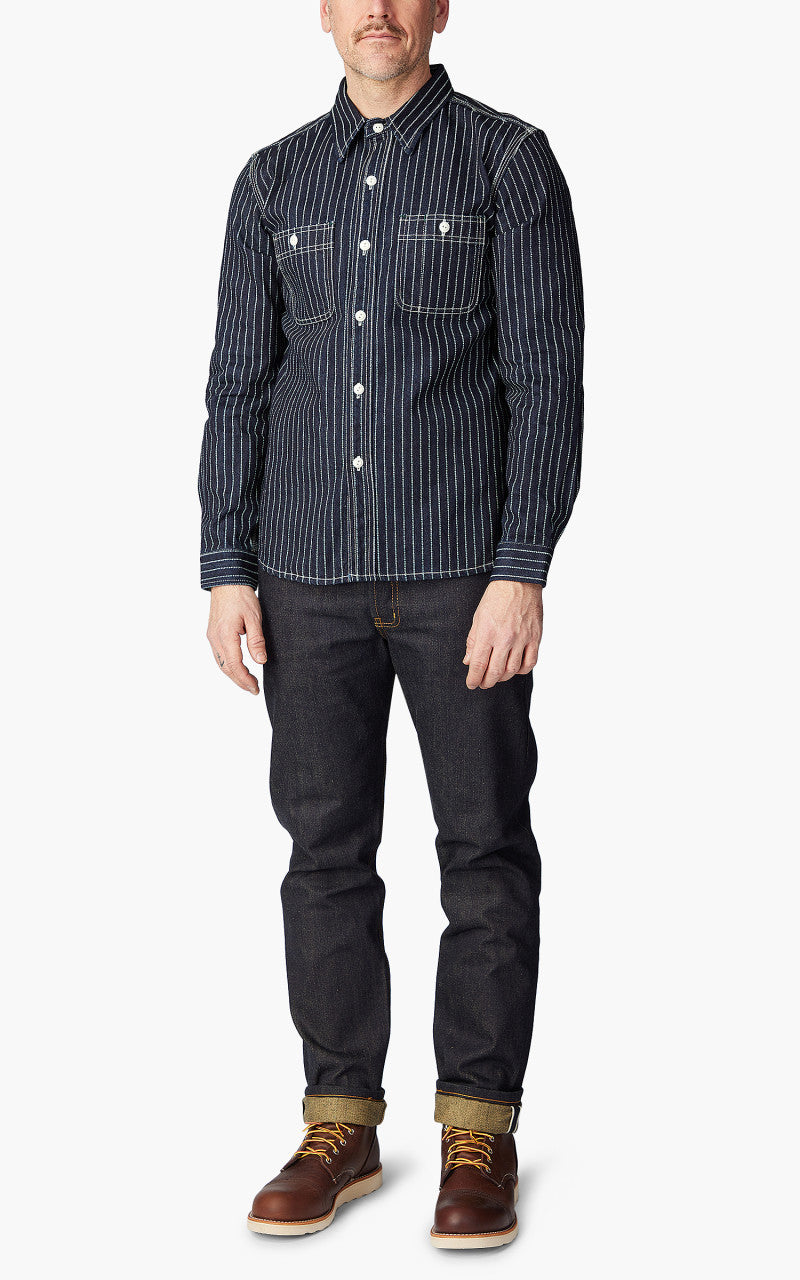 The Flat Head FN-SDK-702L Denim Wabash Work Shirt Blue