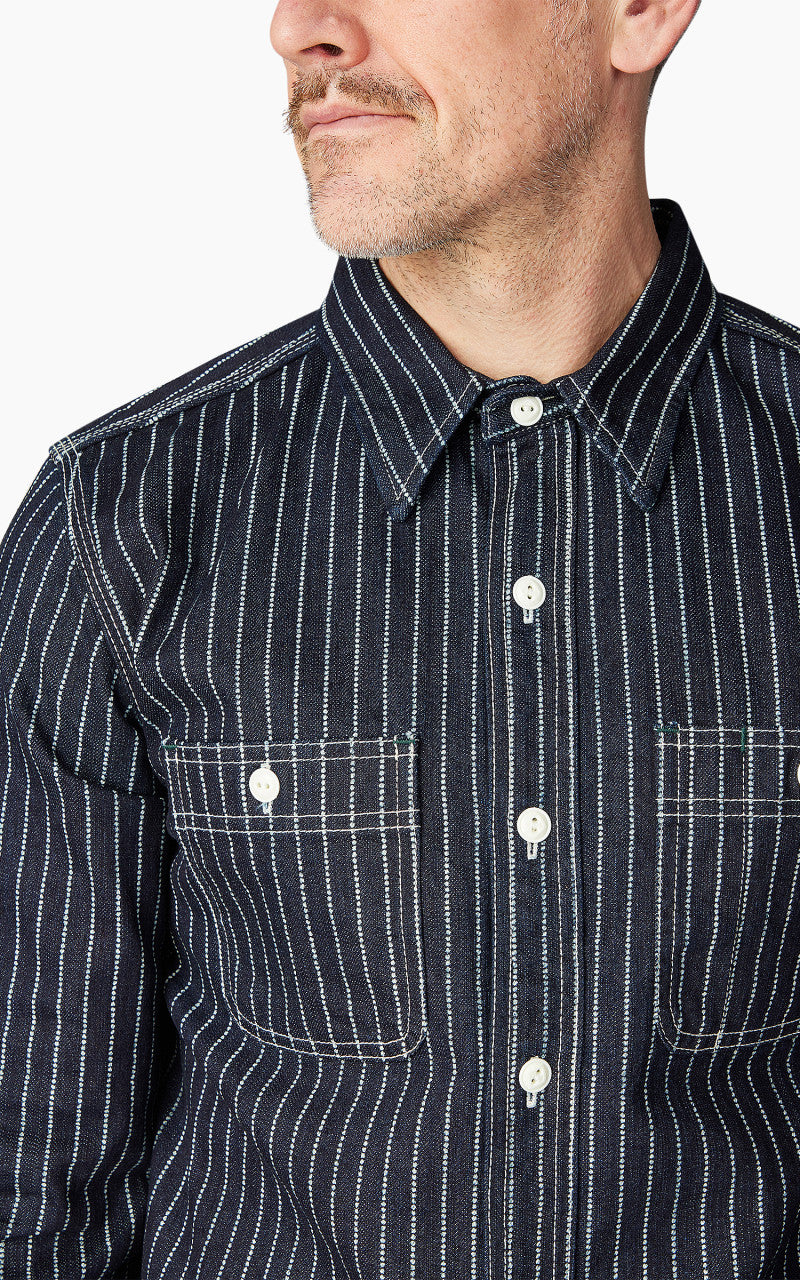 The Flat Head FN-SDK-702L Denim Wabash Work Shirt Blue
