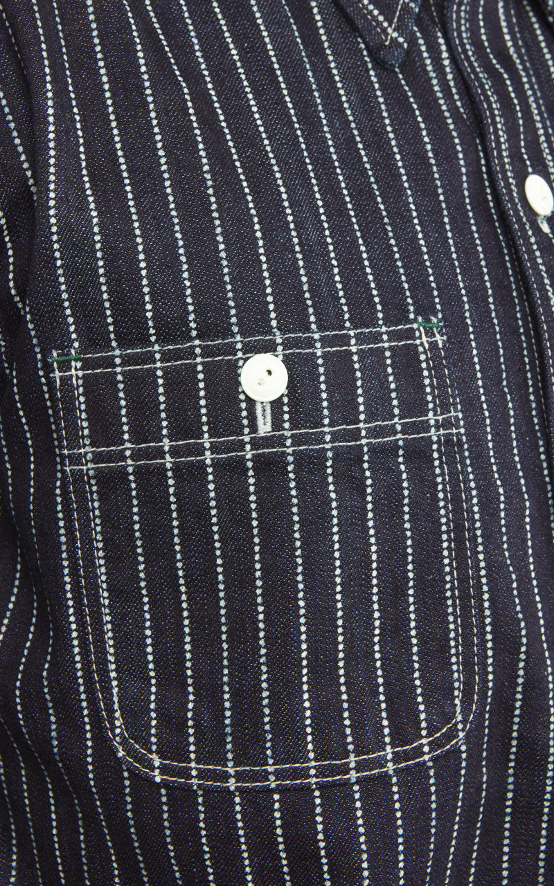 The Flat Head FN-SDK-702S Short Sleeve Denim Wabash Work Shirt Blue 10oz