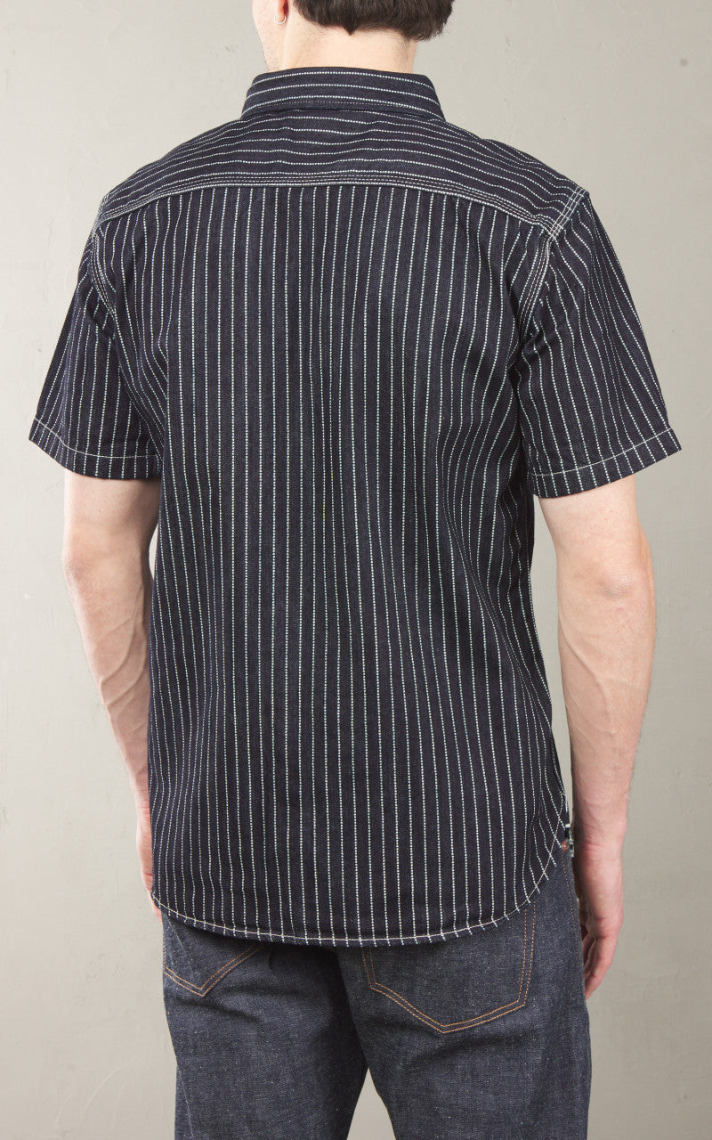 The Flat Head FN-SDK-702S Short Sleeve Denim Wabash Work Shirt Blue 10oz