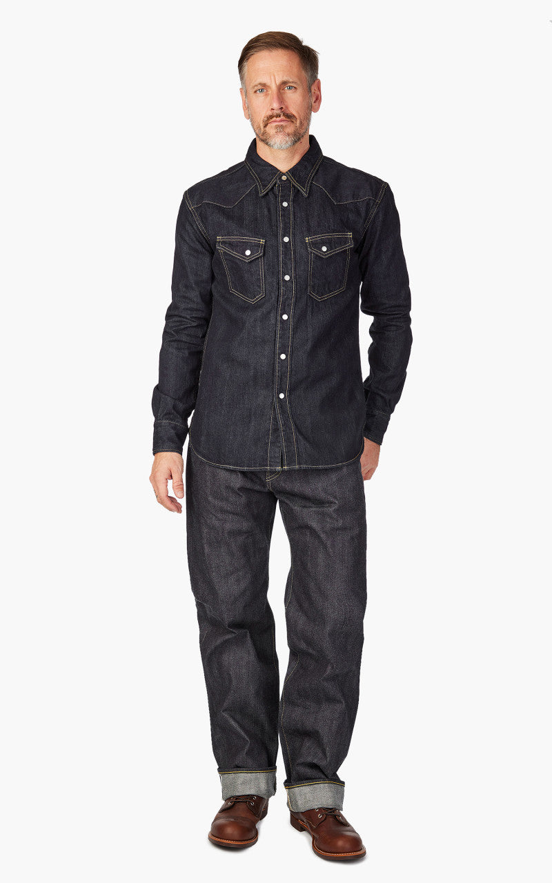 The Flat Head FN-SDW-001L Denim Western Shirt Selvedge Indigo