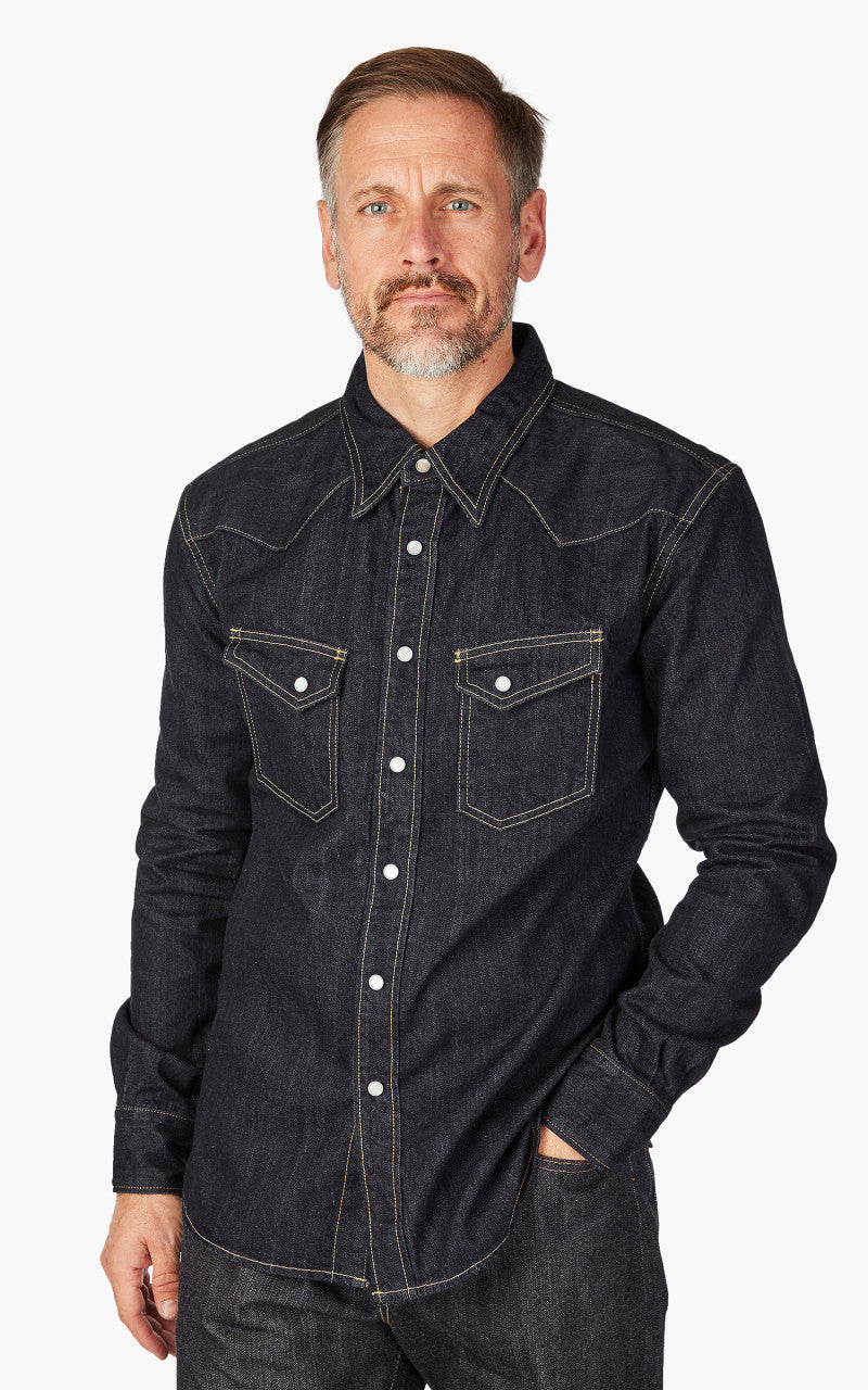 The Flat Head FN-SDW-001L Denim Western Shirt Selvedge Indigo