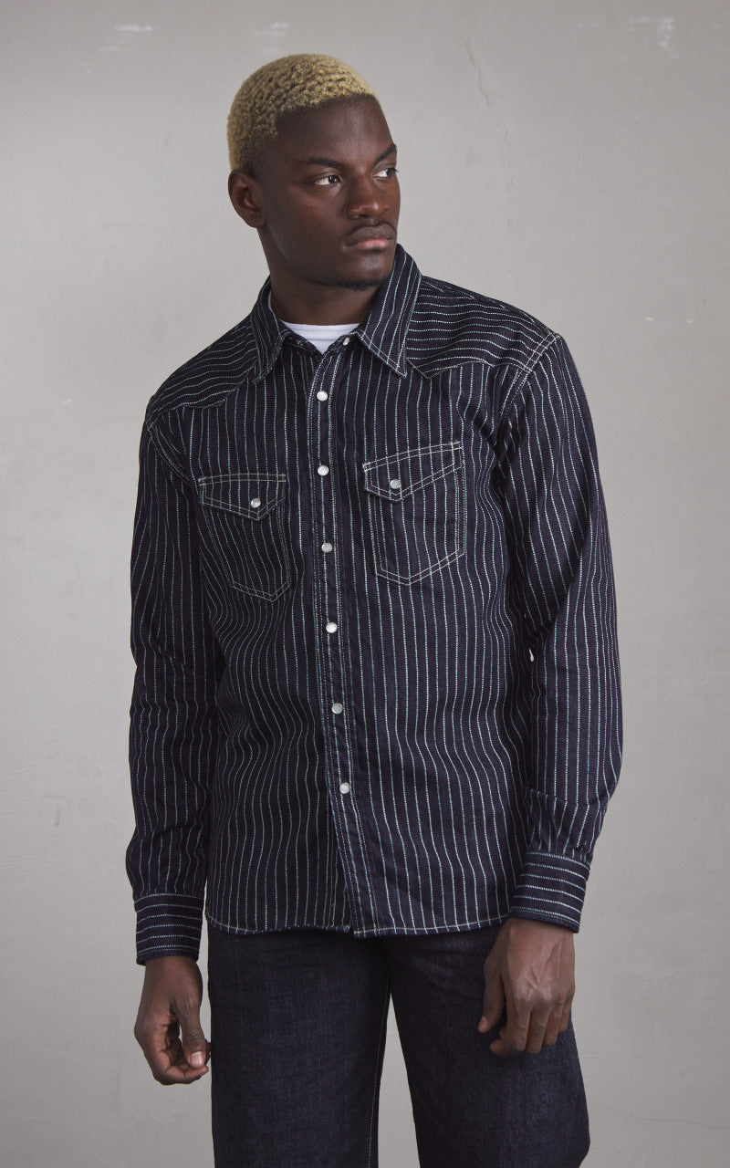 The Flat Head FN-SDW-701L Denim Wabash Western Shirt Selvedge Indigo