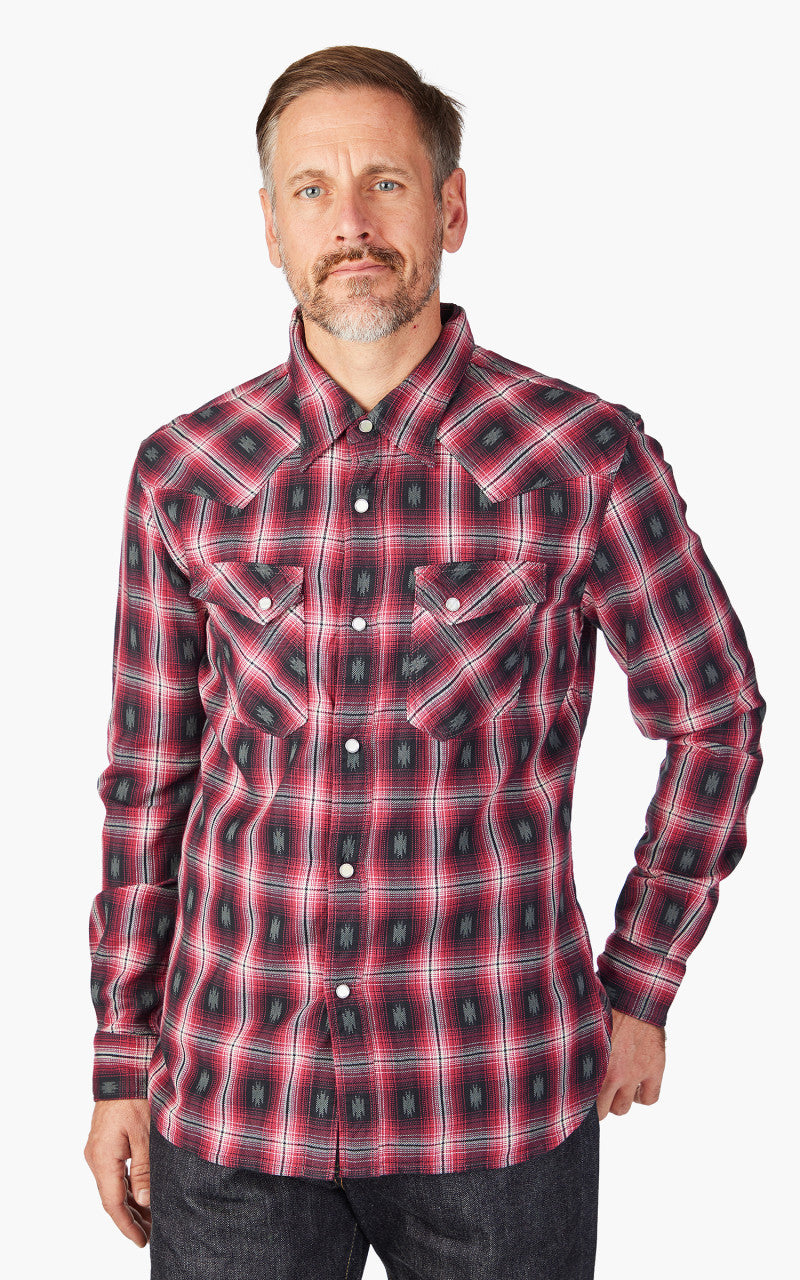 The Flat Head FN-SNW-004L Native Check Western Shirt Red
